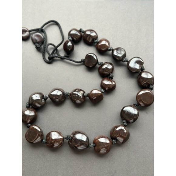 Beaded Necklace set Of 2 - brown Kukui nut Hawaiian, Multicolor Plastic Disks - Picture 2 of 9